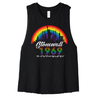 NYC 1969 Stonewall The First Pride Was A Riot LGBT Gay Lesbian Women's Racerback Cropped Tank