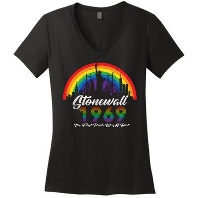 NYC 1969 Stonewall The First Pride Was A Riot LGBT Gay Lesbian Women's V-Neck T-Shirt