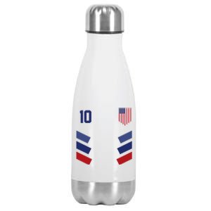 Number 10 USA Soccer American Flag Football Jersey Stainless Steel Insulated Water Bottle