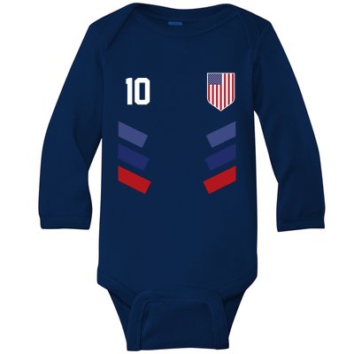 Number 10 USA Soccer American Flag Football Jersey Baby Long Sleeve Bodysuit