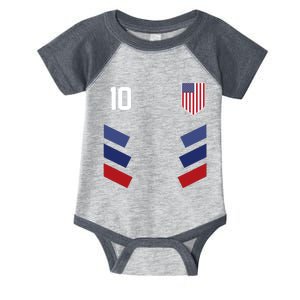 Number 10 USA Soccer American Flag Football Jersey Infant Baby Jersey Bodysuit