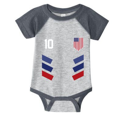 Number 10 USA Soccer American Flag Football Jersey Infant Baby Jersey Bodysuit