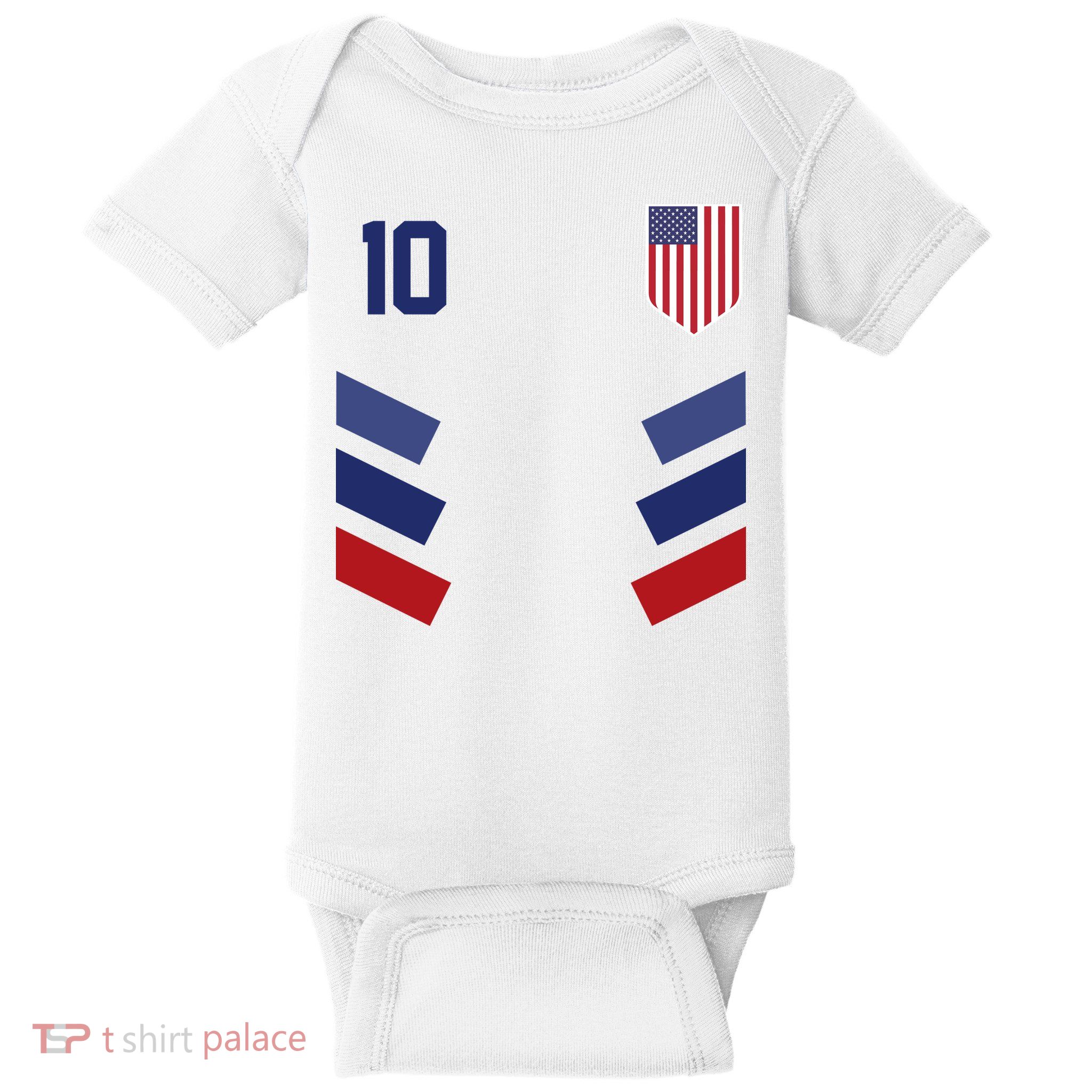 Number 10 USA Soccer American Flag Football Jersey Baby Bodysuit