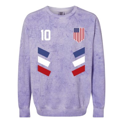 Number 10 USA Soccer American Flag Football Jersey Colorblast Crewneck Sweatshirt