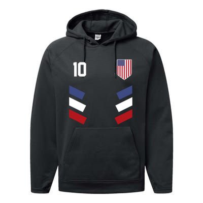 Number 10 USA Soccer American Flag Football Jersey Performance Fleece Hoodie