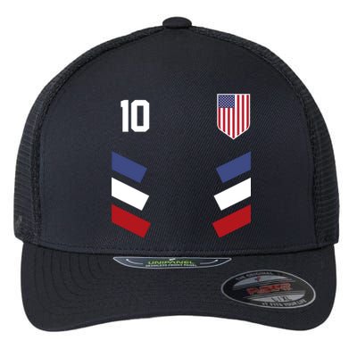 Number 10 USA Soccer American Flag Football Jersey Flexfit Unipanel Trucker Cap