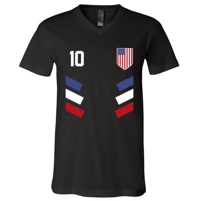 Number 10 USA Soccer American Flag Football Jersey V-Neck T-Shirt