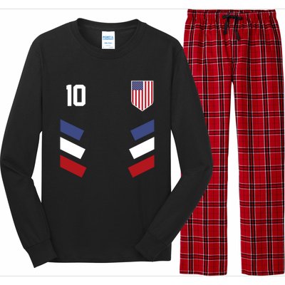 Number 10 USA Soccer American Flag Football Jersey Long Sleeve Pajama Set