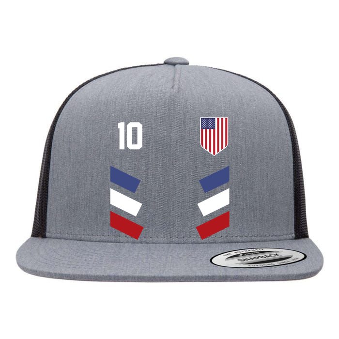 Number 10 USA Soccer American Flag Football Jersey Flat Bill Trucker Hat