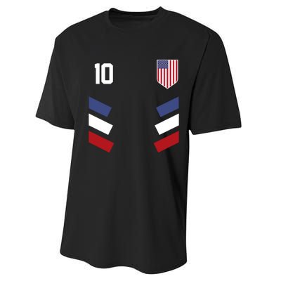 Number 10 USA Soccer American Flag Football Jersey Performance Sprint T-Shirt