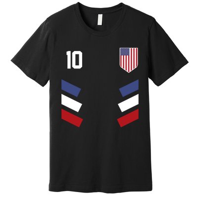 Number 10 USA Soccer American Flag Football Jersey Premium T-Shirt