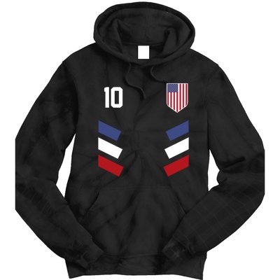 Number 10 USA Soccer American Flag Football Jersey Tie Dye Hoodie