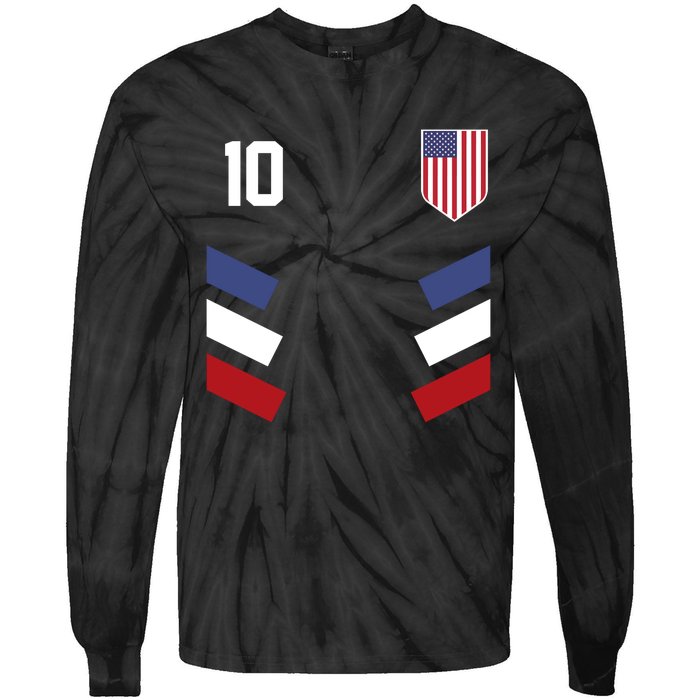 Number 10 USA Soccer American Flag Football Jersey Tie-Dye Long Sleeve Shirt