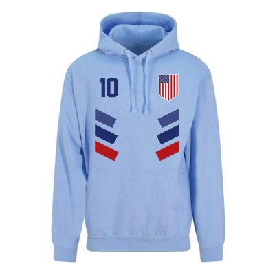 Number 10 USA Soccer American Flag Football Jersey Unisex Surf Hoodie