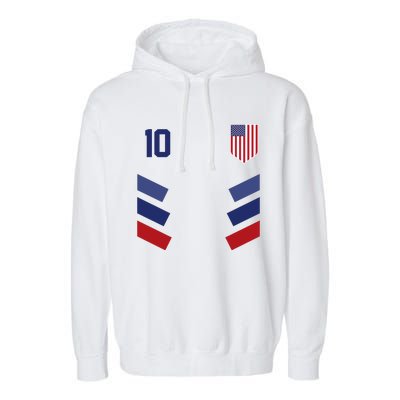 Number 10 USA Soccer American Flag Football Jersey Garment-Dyed Fleece Hoodie