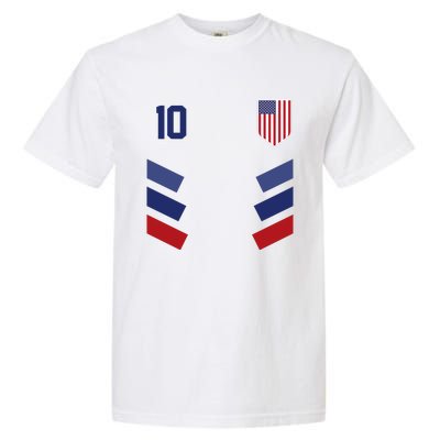 Number 10 USA Soccer American Flag Football Jersey Garment-Dyed Heavyweight T-Shirt