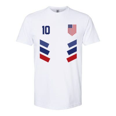 Number 10 USA Soccer American Flag Football Jersey Softstyle CVC T-Shirt