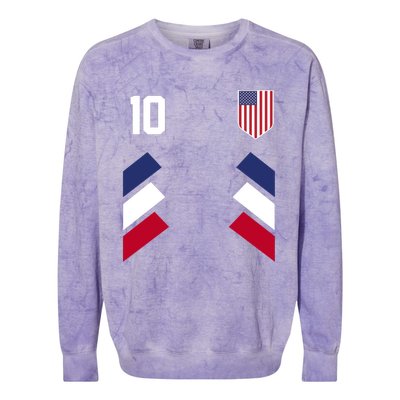 Number 10 USA Soccer American Flag Football Jersey Colorblast Crewneck Sweatshirt