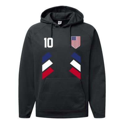 Number 10 USA Soccer American Flag Football Jersey Performance Fleece Hoodie