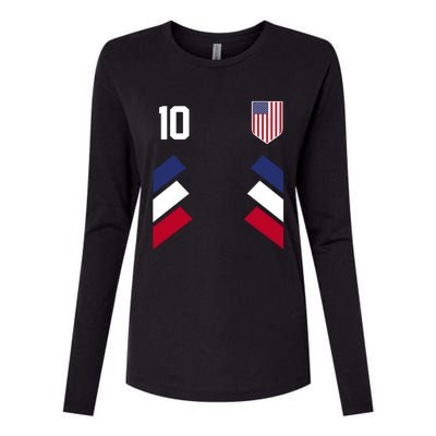 Number 10 USA Soccer American Flag Football Jersey Womens Cotton Relaxed Long Sleeve T-Shirt