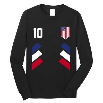 Number 10 USA Soccer American Flag Football Jersey Long Sleeve Shirt