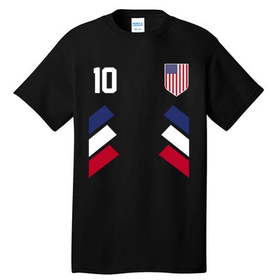 Number 10 USA Soccer American Flag Football Jersey Tall T-Shirt