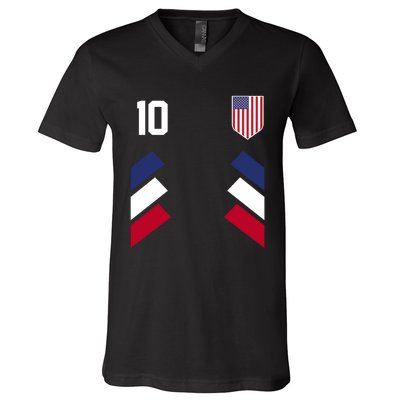 Number 10 USA Soccer American Flag Football Jersey V-Neck T-Shirt