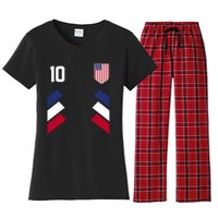 Number 10 USA Soccer American Flag Football Jersey Women's Flannel Pajama Set