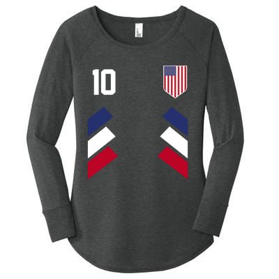 Number 10 USA Soccer American Flag Football Jersey Women's Perfect Tri Tunic Long Sleeve Shirt