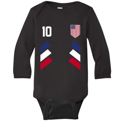 Number 10 USA Soccer American Flag Football Jersey Baby Long Sleeve Bodysuit