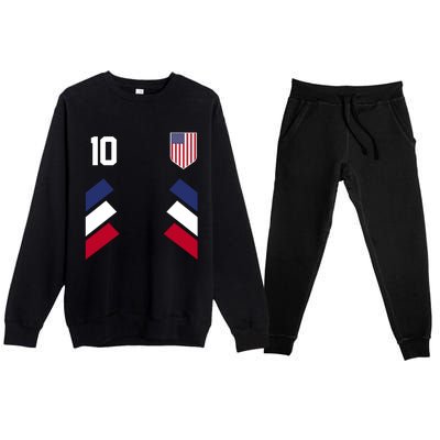 Number 10 USA Soccer American Flag Football Jersey Premium Crewneck Sweatsuit Set