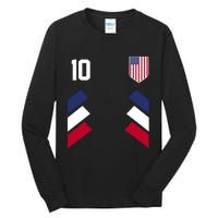 Number 10 USA Soccer American Flag Football Jersey Tall Long Sleeve T-Shirt