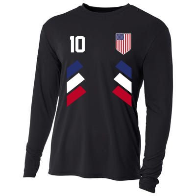 Number 10 USA Soccer American Flag Football Jersey Cooling Performance Long Sleeve Crew