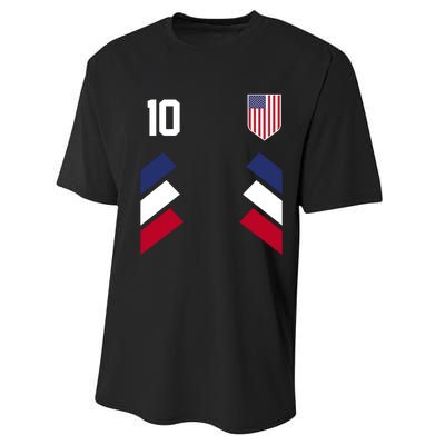 Number 10 USA Soccer American Flag Football Jersey Performance Sprint T-Shirt