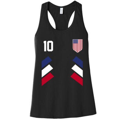 Number 10 USA Soccer American Flag Football Jersey Women's Racerback Tank