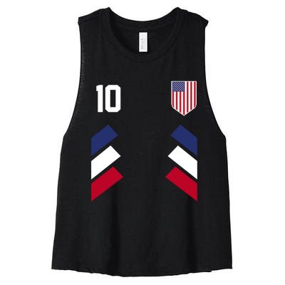 Number 10 USA Soccer American Flag Football Jersey Women's Racerback Cropped Tank