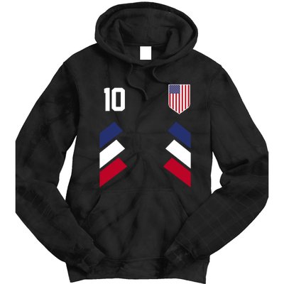 Number 10 USA Soccer American Flag Football Jersey Tie Dye Hoodie