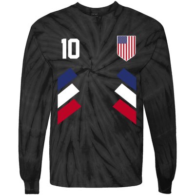 Number 10 USA Soccer American Flag Football Jersey Tie-Dye Long Sleeve Shirt