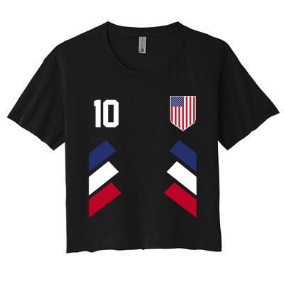 Number 10 USA Soccer American Flag Football Jersey Women's Crop Top Tee