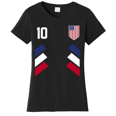 Number 10 USA Soccer American Flag Football Jersey Women's T-Shirt