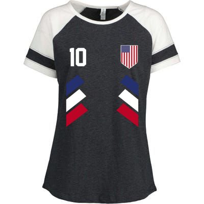 Number 10 USA Soccer American Flag Football Jersey Enza Ladies Jersey Colorblock Tee