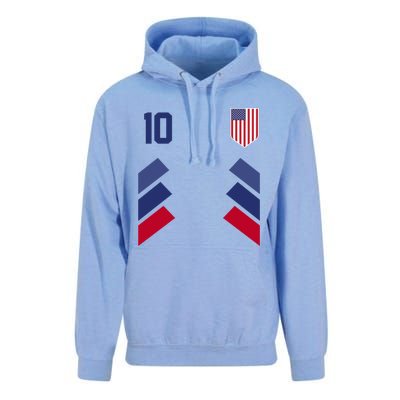 Number 10 USA Soccer American Flag Football Jersey Unisex Surf Hoodie