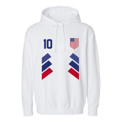 Number 10 USA Soccer American Flag Football Jersey Garment-Dyed Fleece Hoodie