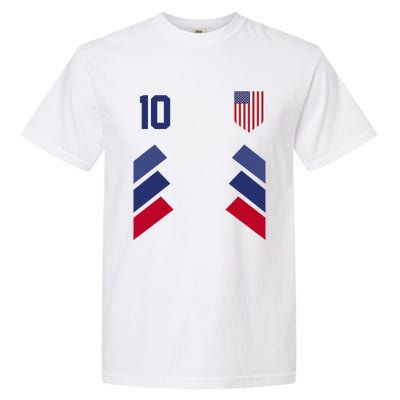 Number 10 USA Soccer American Flag Football Jersey Garment-Dyed Heavyweight T-Shirt