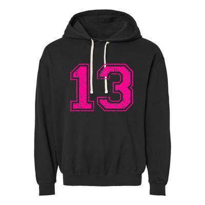 Number 13 Varsity Distressed Vintage Sport Team PlayerS Garment-Dyed Fleece Hoodie