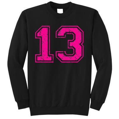 Number 13 Varsity Distressed Vintage Sport Team PlayerS Sweatshirt