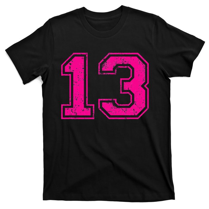 Number 13 Varsity Distressed Vintage Sport Team PlayerS T-Shirt