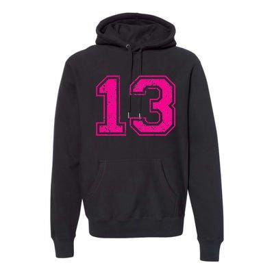 Number 13 Varsity Distressed Vintage Sport Team PlayerS Premium Hoodie