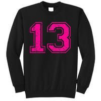 Number 13 Varsity Distressed Vintage Sport Team PlayerS Tall Sweatshirt