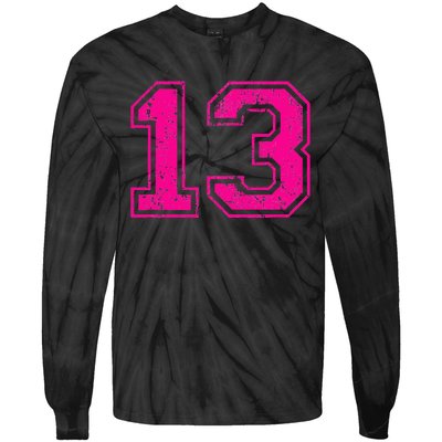 Number 13 Varsity Distressed Vintage Sport Team PlayerS Tie-Dye Long Sleeve Shirt